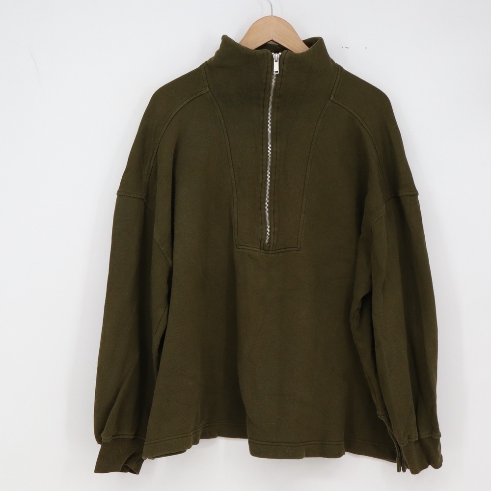 Old Navy Sweatshirt Womens XL Maternity Quarter-Zip Olive Green Fleece Excellent